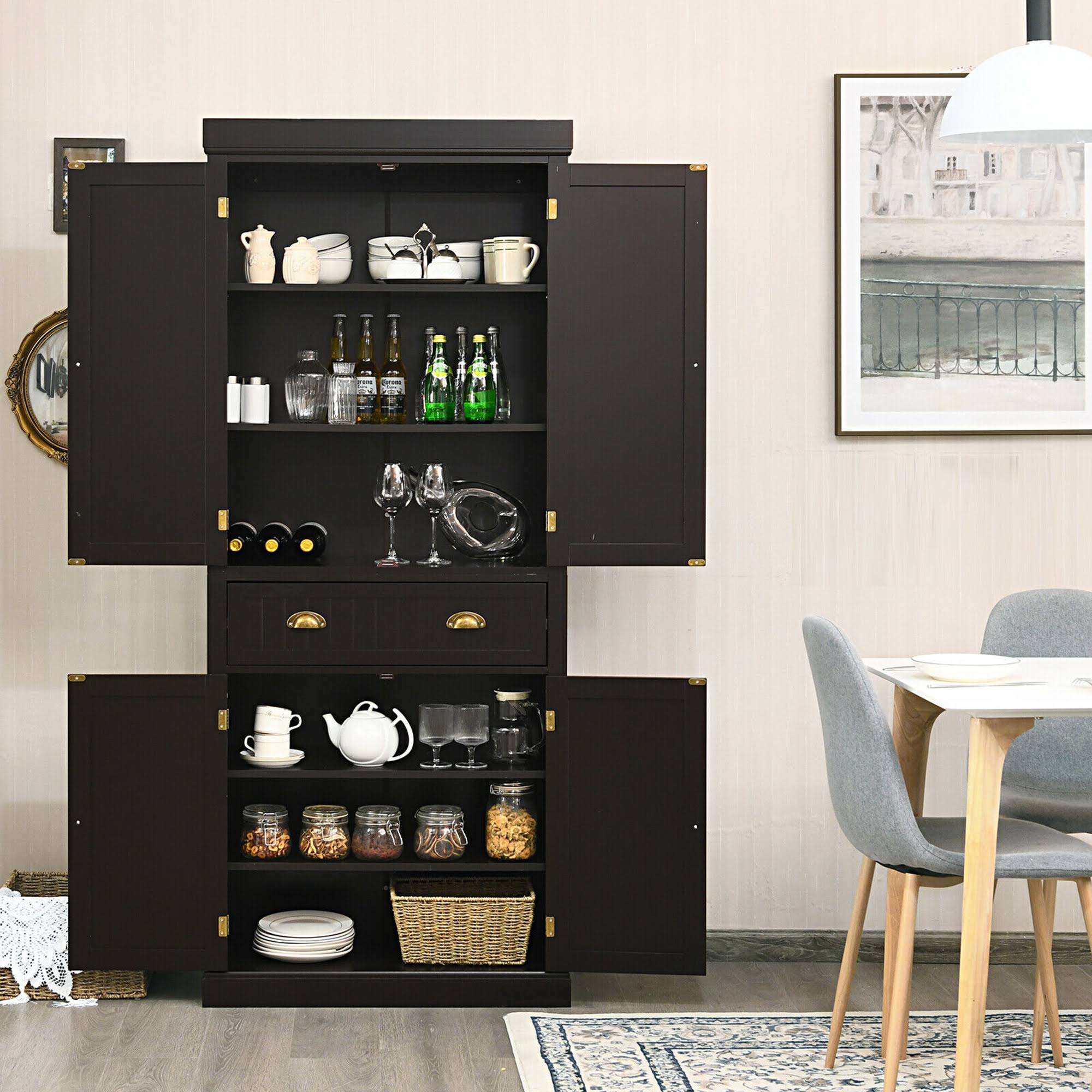 Freestanding Kitchen Pantry Cabinet with Shelves Espresso C186