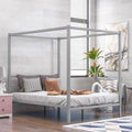 Queen White Metal Canopy Platform Bed M751