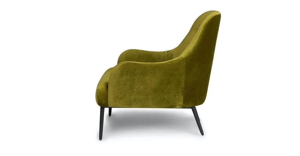 Green Velvet Armchair with Black Metal Legs S136