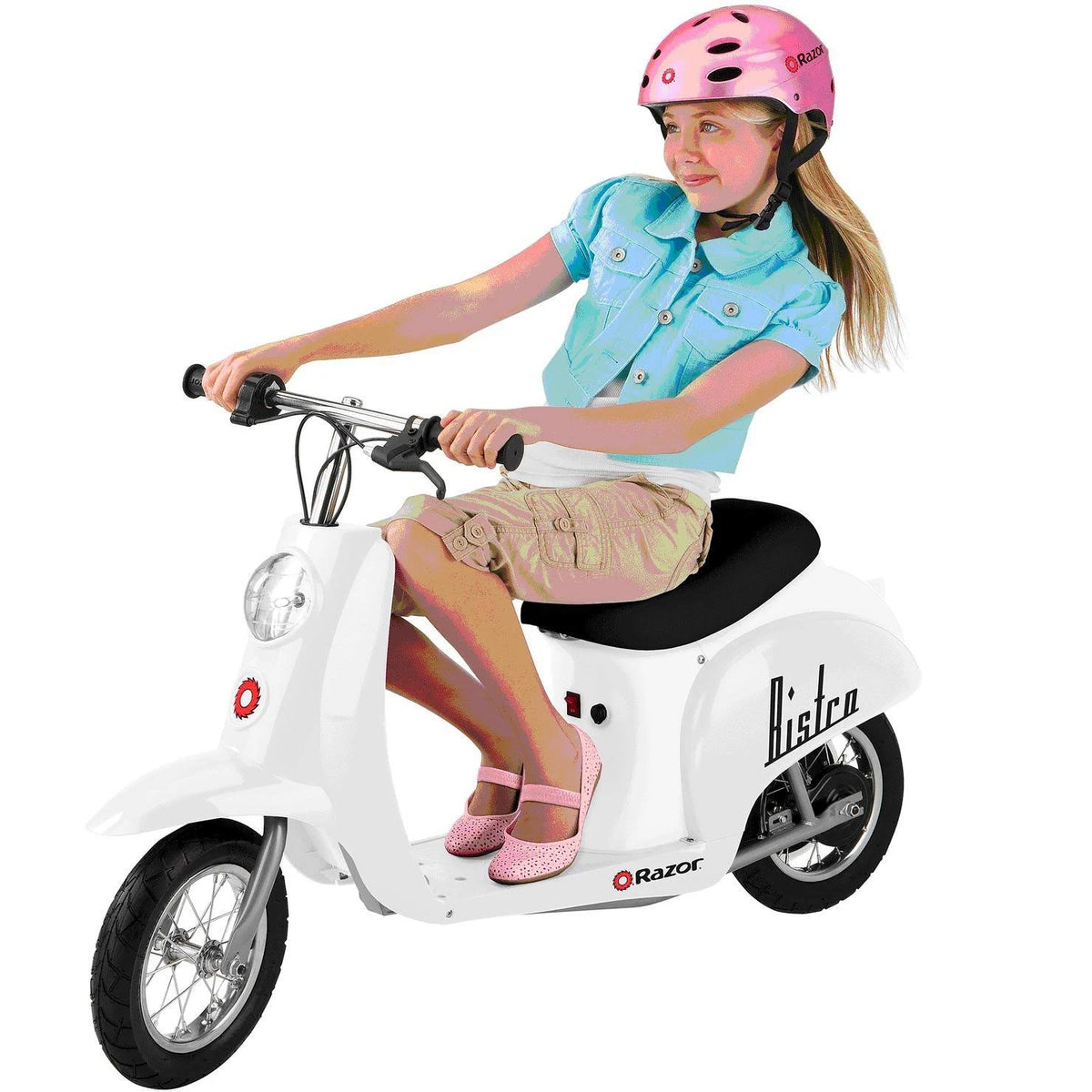 White Retro Electric Scooter with Helmet D836