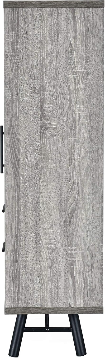 Brown Oak Black 6 Shelf Cabinet Q426953