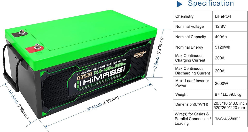 12V 400Ah Lithium Battery with 250A BMS P12662