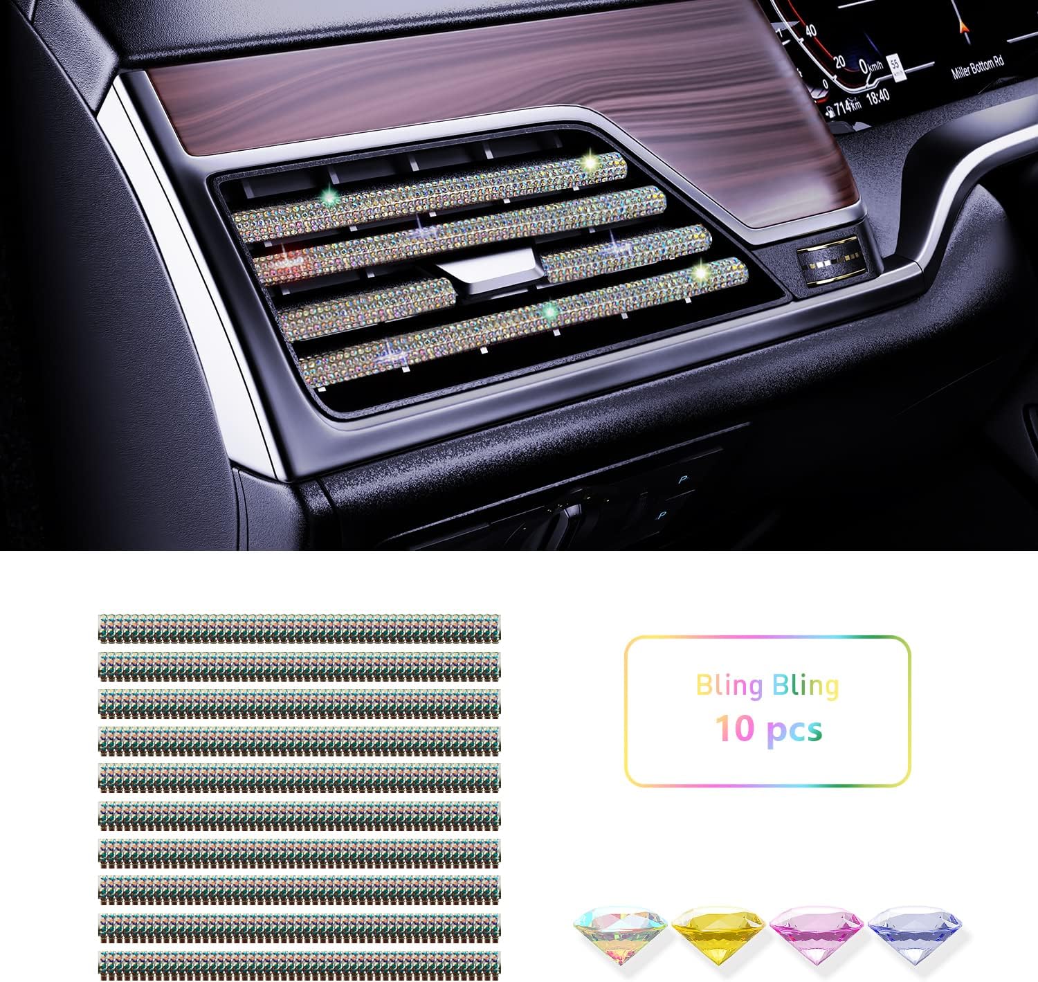 Pink Car Air Vent Decoration Trim Strips, Pack of 10 Q6854