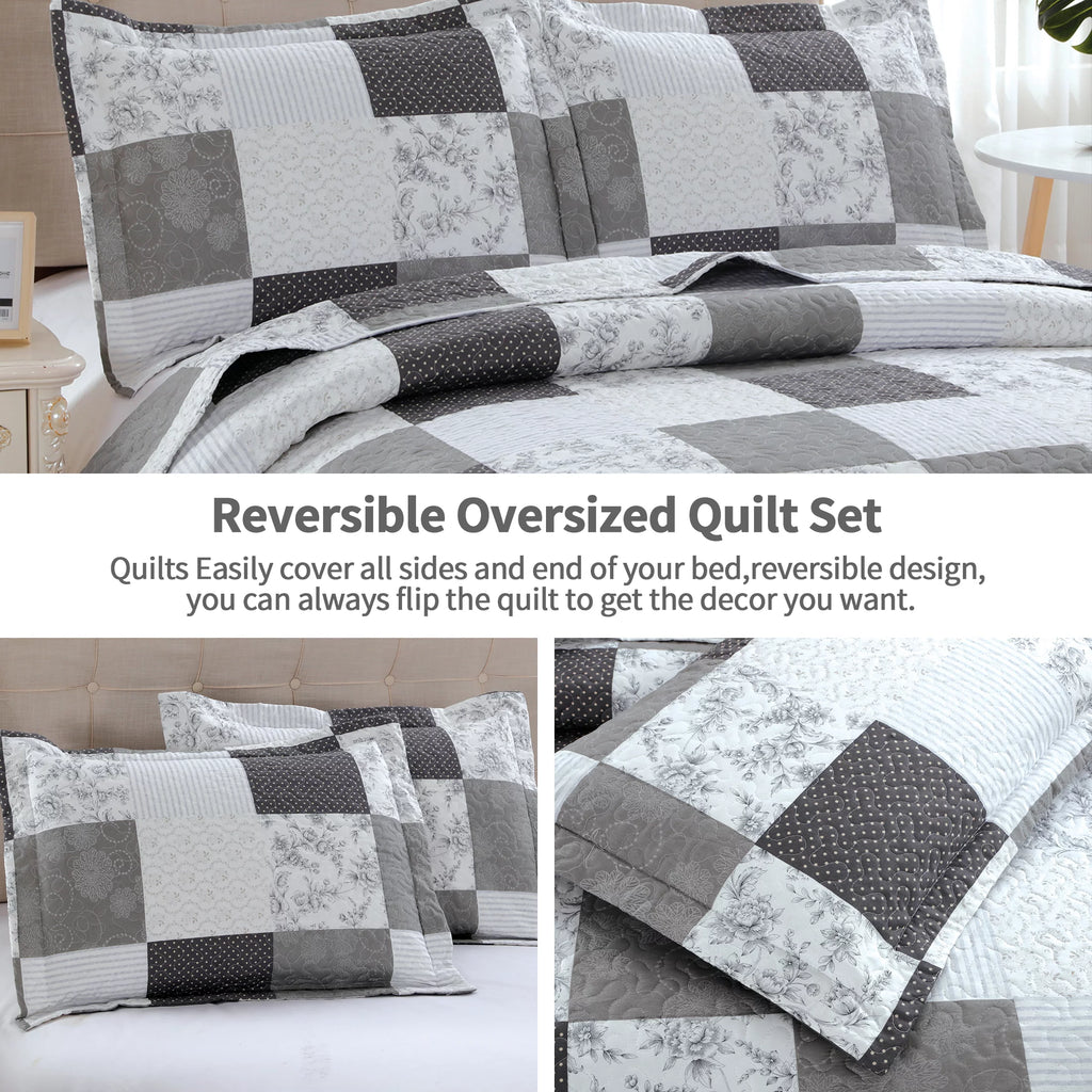 Queen/Full Size Floral Patchwork Quilt Microfiber Bedspread L628834