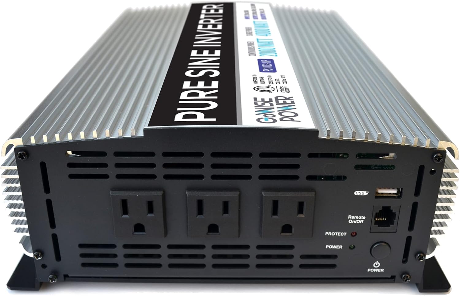 2000W Pure Sine Wave Power Inverter 12V DC to 120V AC with 3 AC Outlets and 1 5V USB Port U329