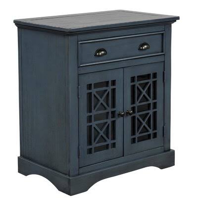 Antique Navy Retro Storage Cabinet with Doors and Wood Drawer Y612716