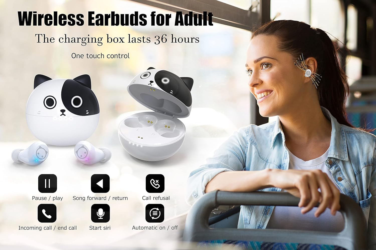 Wireless Earbuds with Wireless Charging Case, IPX6 Waterproof, 36H Playtime, Pack of 2 E7603