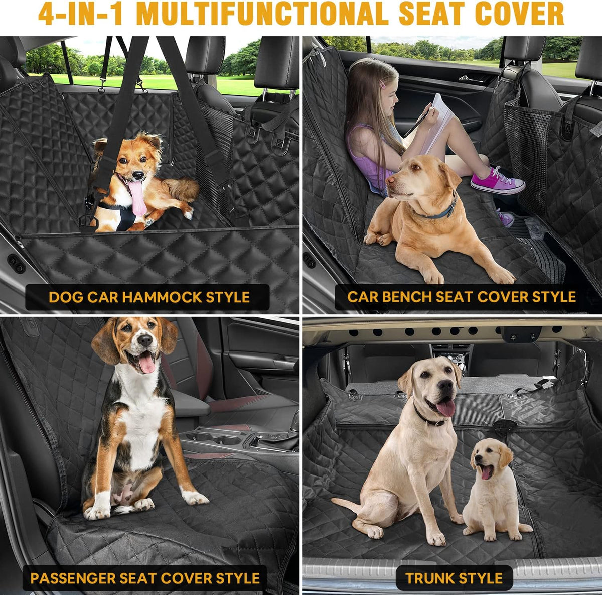 4-in-1 Waterproof Dog Car Seat Cover with Mesh Window, 55 x 58 in, Pack of 2 C18387