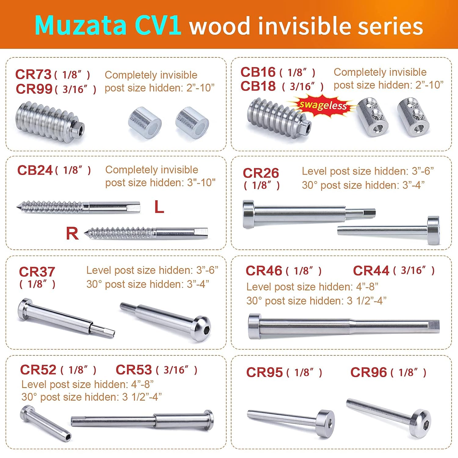 40Pair Invisible Cable Railing Kit T316 Stainless Steel X9963