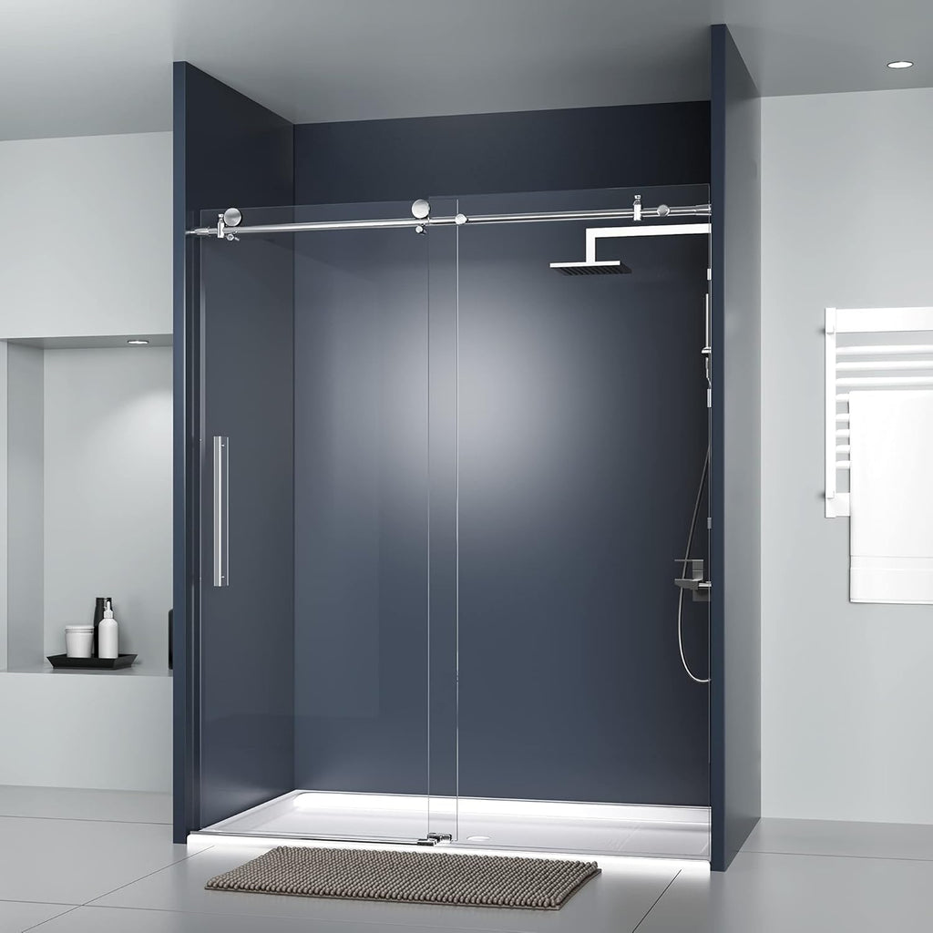 56 in. Frameless Sliding Shower Door, Clear Tempered Glass E766742