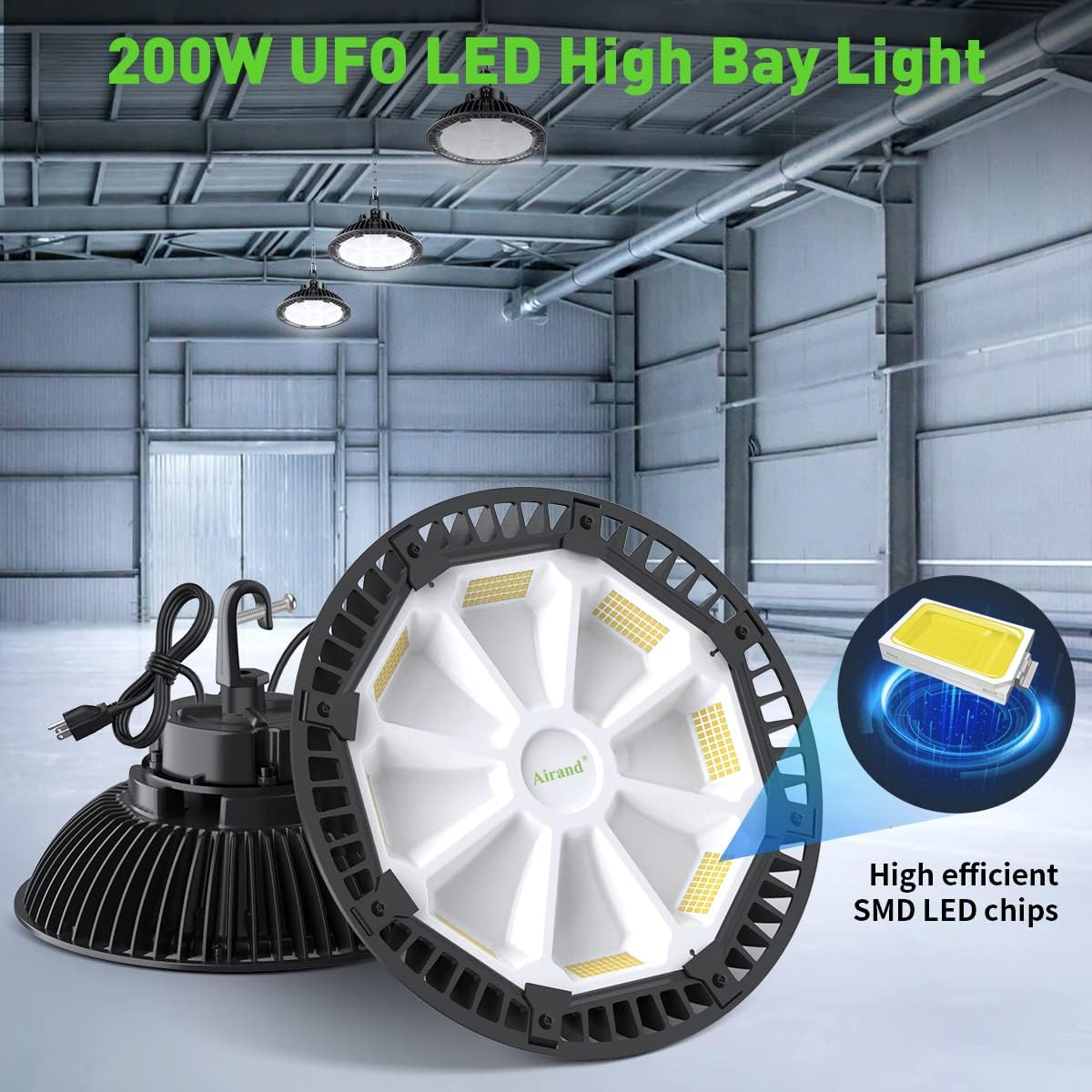 200W Dimmable LED High Bay Light, 28000LM, 100-277V, 5000-5500K, IP65 Waterproof H9134