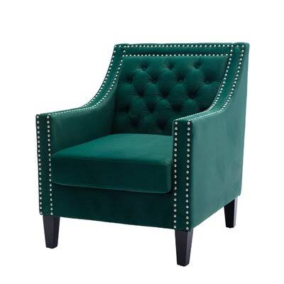 Teal Green Velvet Armchair with Solid Wood Legs K73844