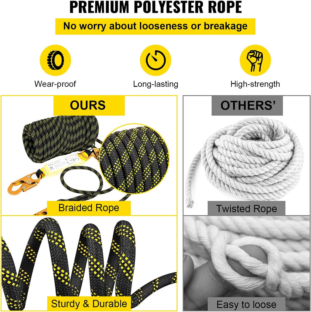 25 ft Fall Protection Rope with Alloy Steel Rope Grab O2462