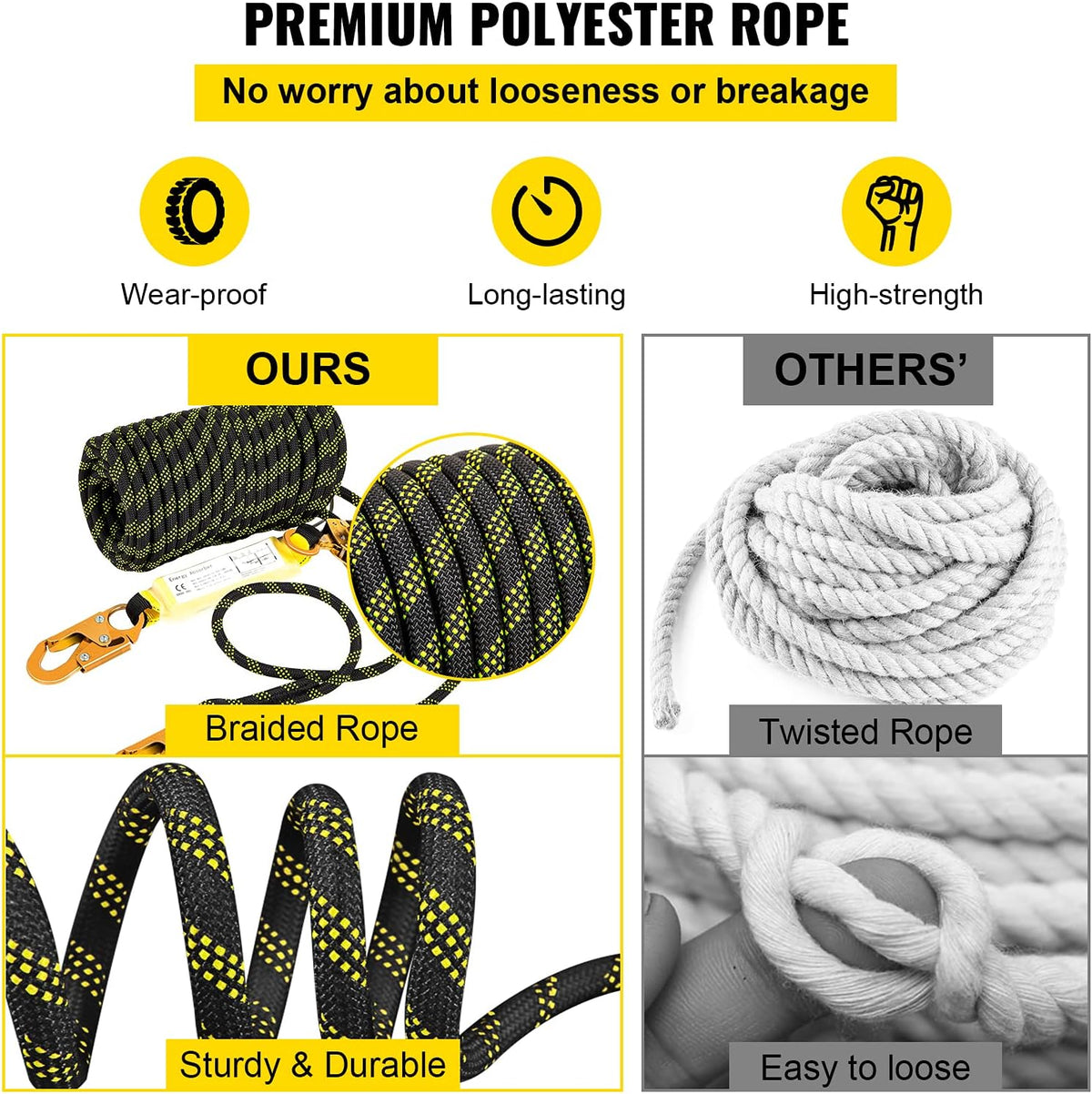 25 ft Fall Protection Rope with Alloy Steel Rope Grab O2462