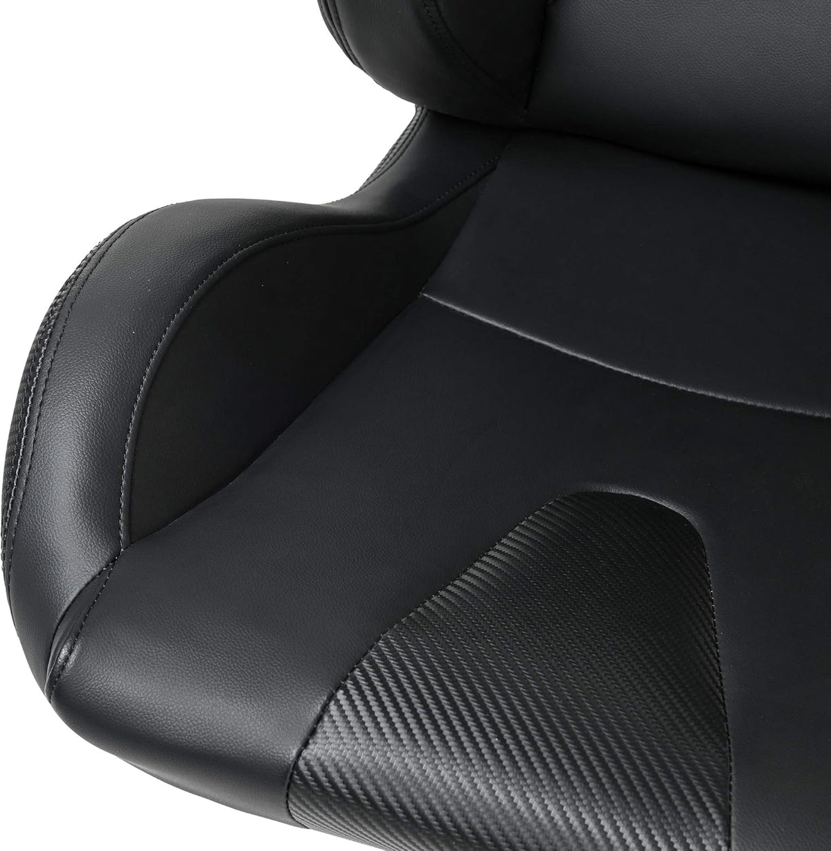 Pair of PVC Leather Racing Bucket Seats with Dual Sliders, Black O2544