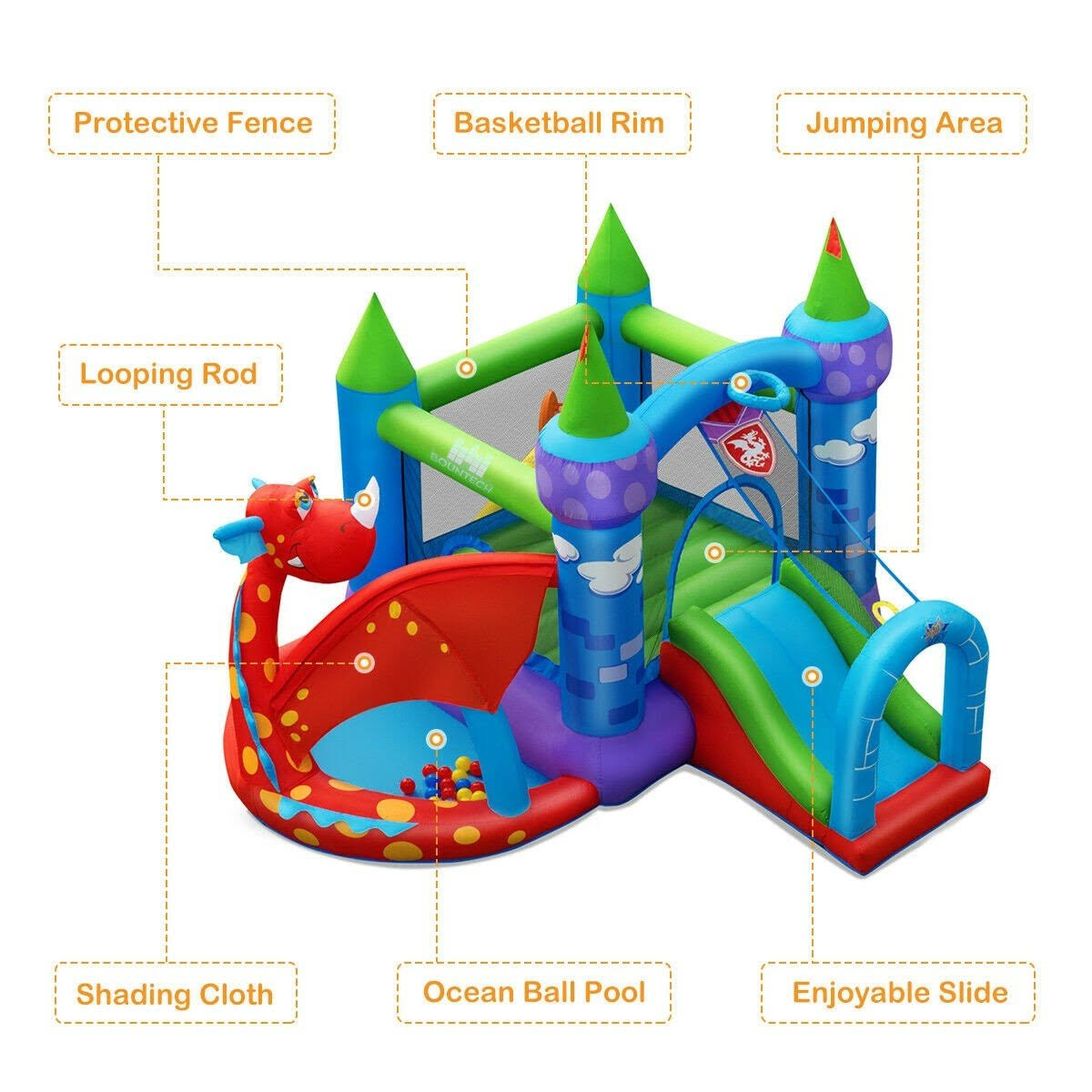 Inflatable Bounce House Dragon Slide Bouncer Castle C8364