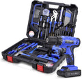 21V Cordless Drill Power Tools Combo Kit with 112Pcs Hand DIY Tool Set, Blue, Pack of 2 M153295