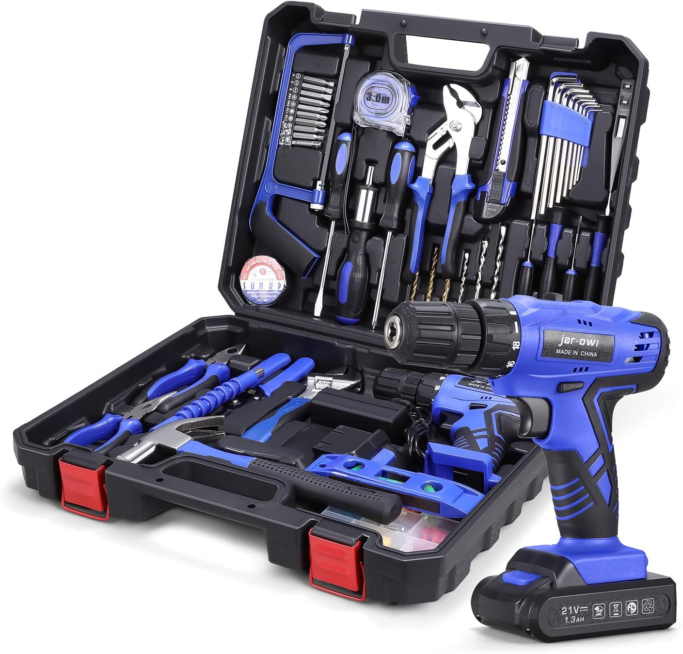 21V Cordless Drill Power Tools Combo Kit with 112Pcs Hand DIY Tool Set, Blue, Pack of 2 M153295