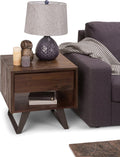 Solid Acacia Wood and Metal Square End Table with Storage, 1 Drawer and 1 Shelf R43216