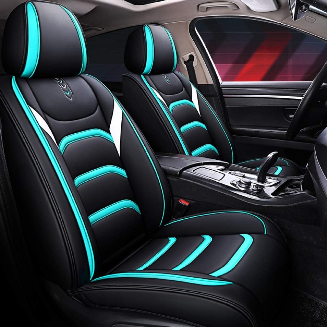 Black-red Faux Leather Universal Car Seat Covers V460283