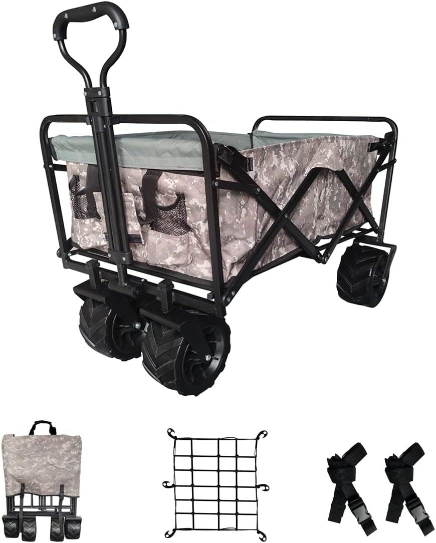 Blue Heavy Duty Folding Utility Beach Wagon Cart with Adjustable Handle T484