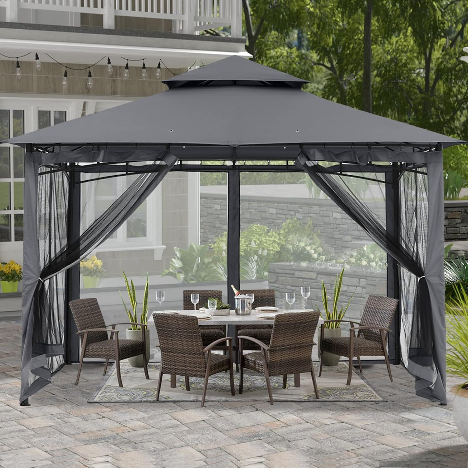 10x10 Gazebo with Netting, Khaki H110