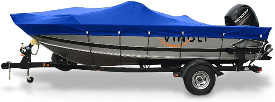 Boat Cover 600D Polyester Waterproof UV Resistant, Fits 17-19 feet V-Hull, Beige Pack of 2 V4921