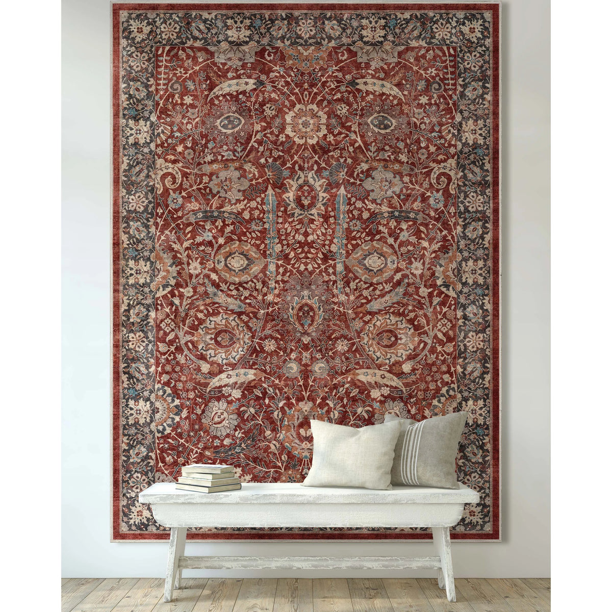 Persian Floral 9'10" x 13' Area Rug Red & Navy A94440