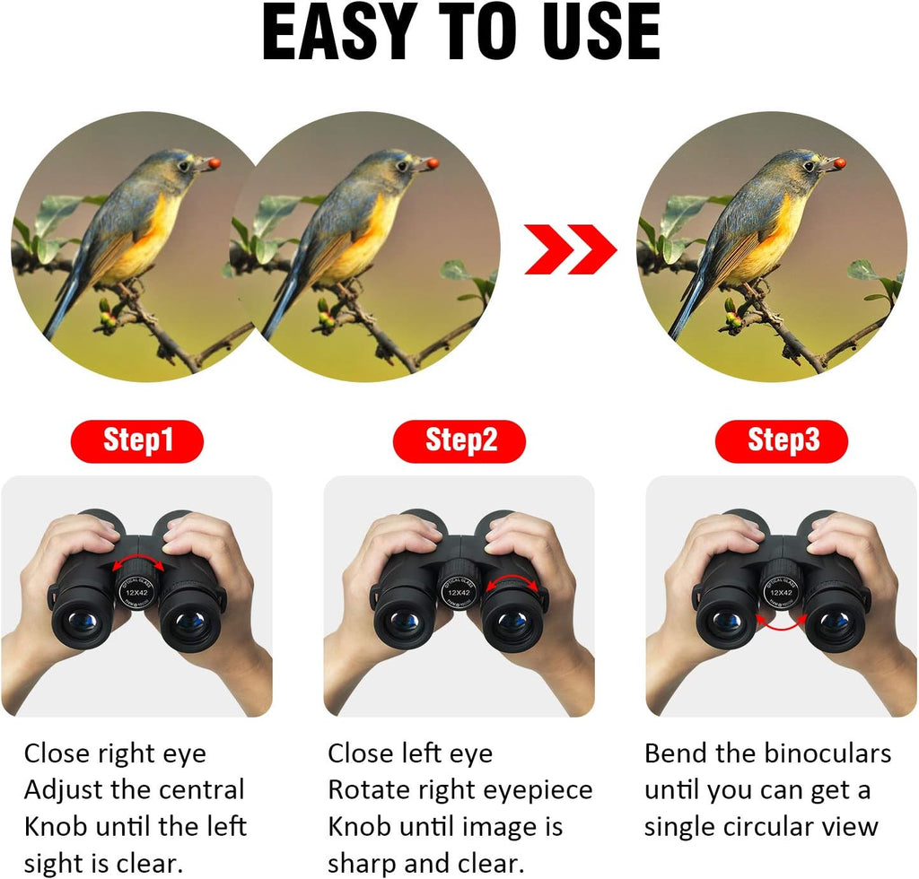 12x42 HD Professional Binoculars with Strap and Carrying Bag B95567