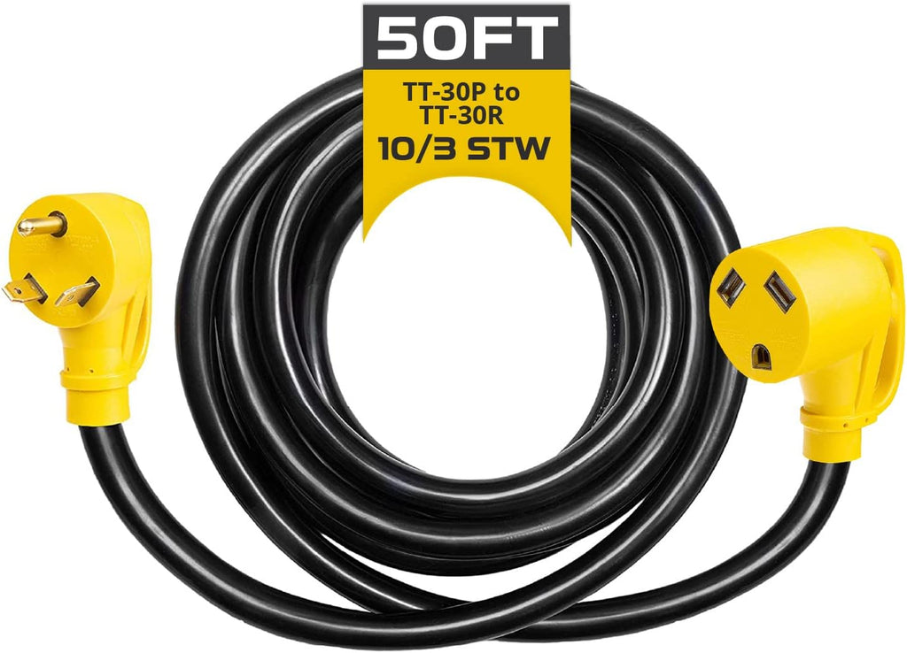 30 Amp RV Extension Cord 15 Ft 10/3 STW TT-30P to NEMA L5-30R 125v Power Cord Pack of 2 I852