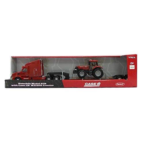 Big Farm Peterbilt Model 579 Semi with Lowboy and Case IH MX305 Tractor Backhoe Loader A389224