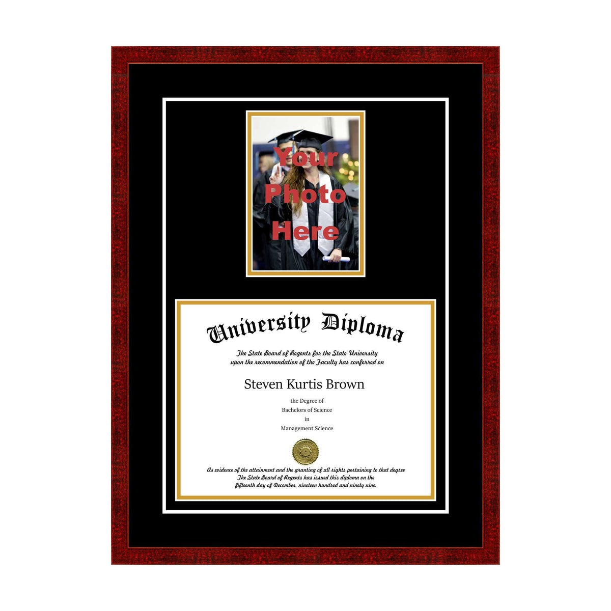 Black 3/4 inch Diploma Frame with 5x7 Photo and Double Matting A357
