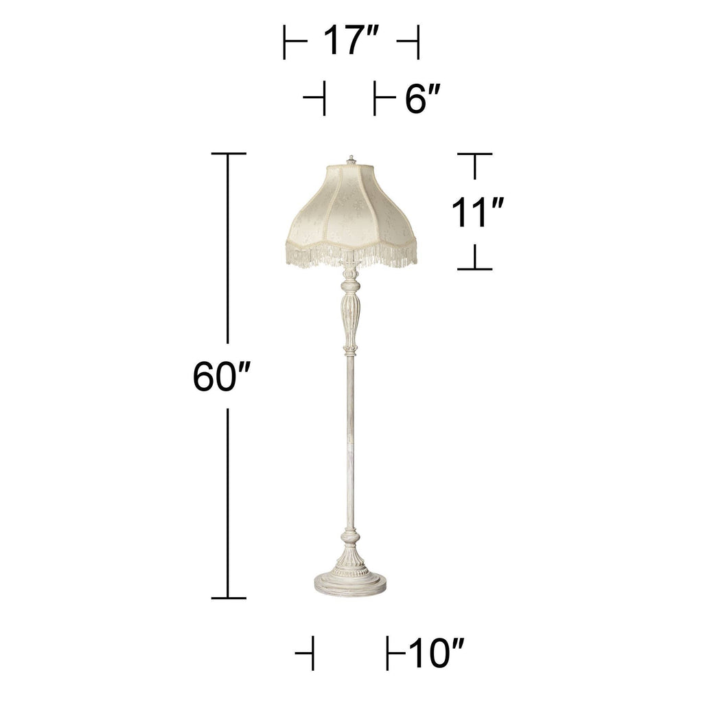 Antique White Cream Scallop Fabric Dome Shade Floor Lamp U818325