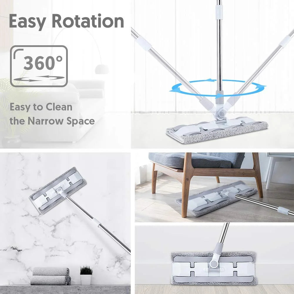 Microfiber Hardwood Floor Mop with 4 Washable Pads, 360 Rotation Flat Mop with Stainless Steel Handle O377