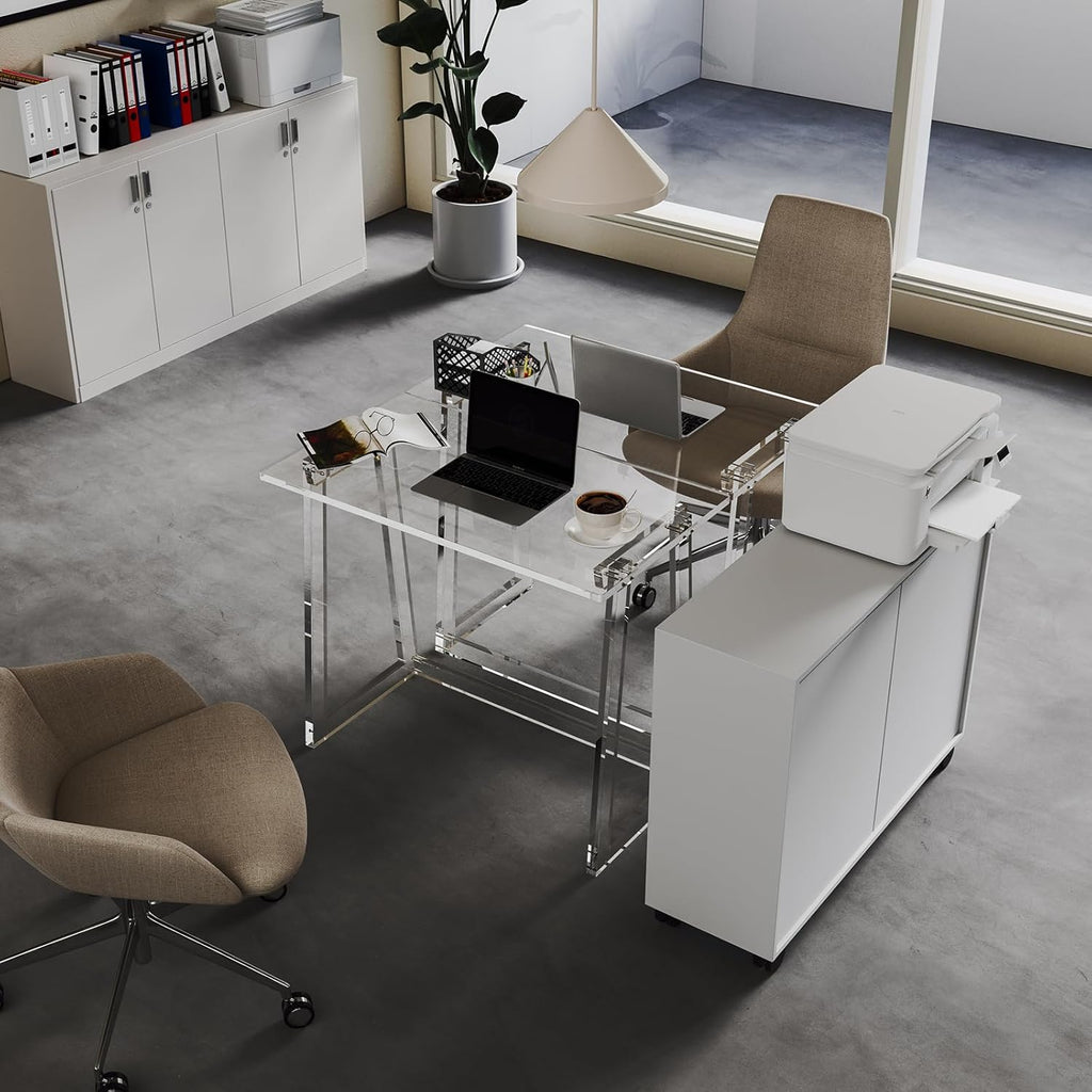 Clear Acrylic Desk 35.4 Inch with Trapezoid-shaped Legs M789