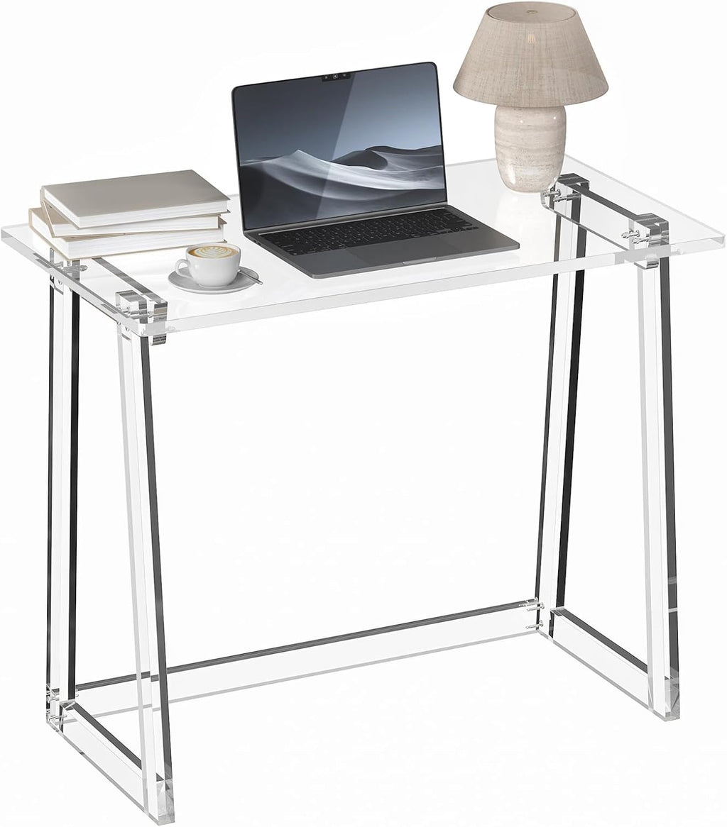 Clear Acrylic Desk 35.4 Inch with Trapezoid-shaped Legs M789