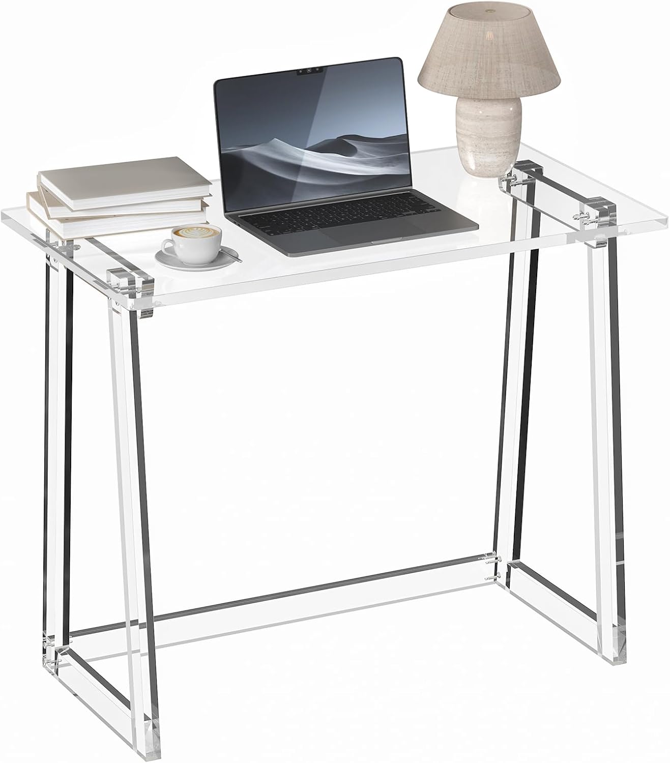 Clear Acrylic Desk 35.4 Inch with Trapezoid-shaped Legs M789