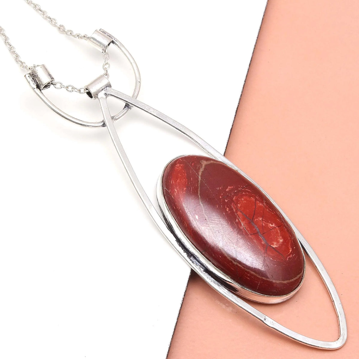 925 Silver Jasper Gemstone Necklace 20 in G4790