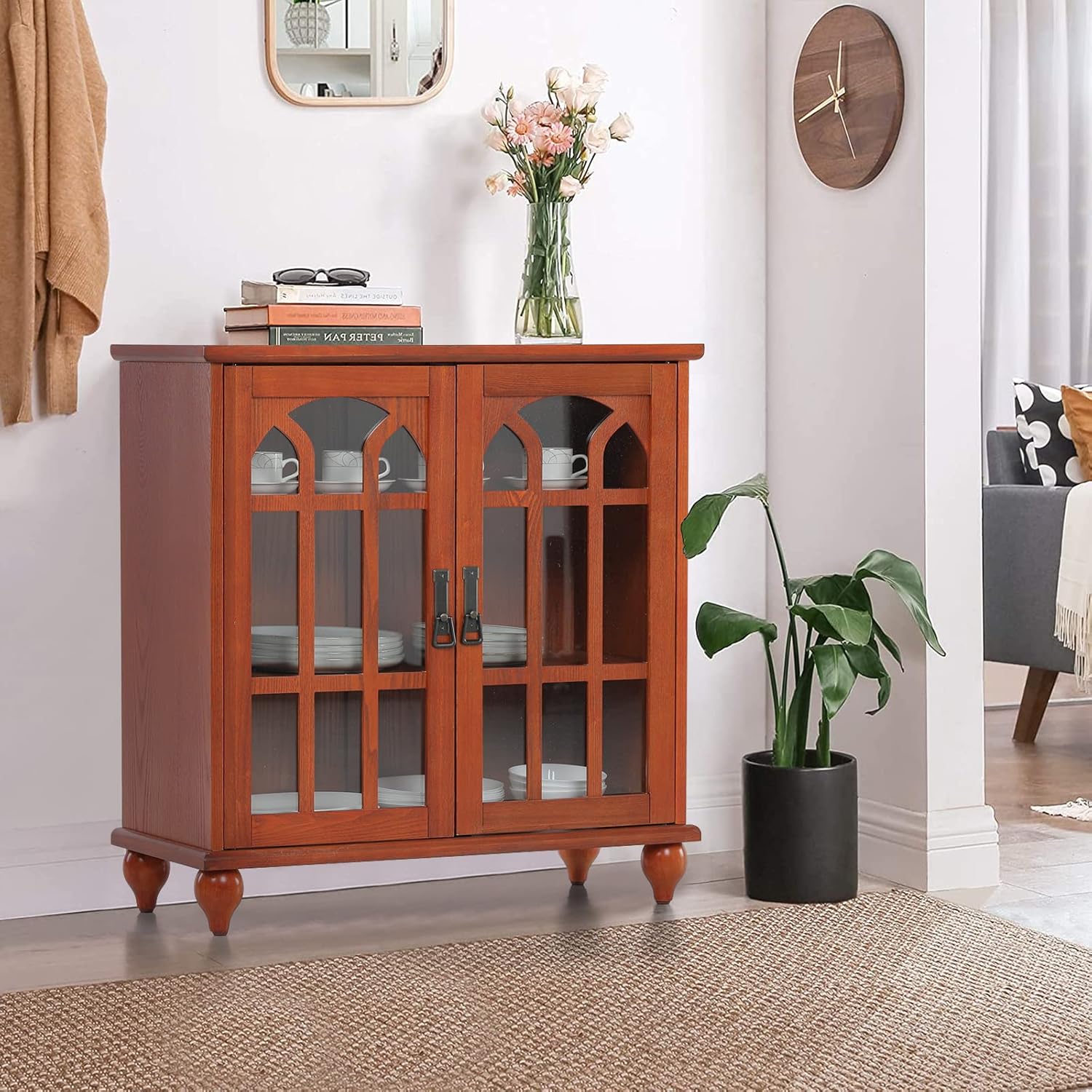 Buffet Cabinet with Glass Doors and Adjustable Shelves H873895