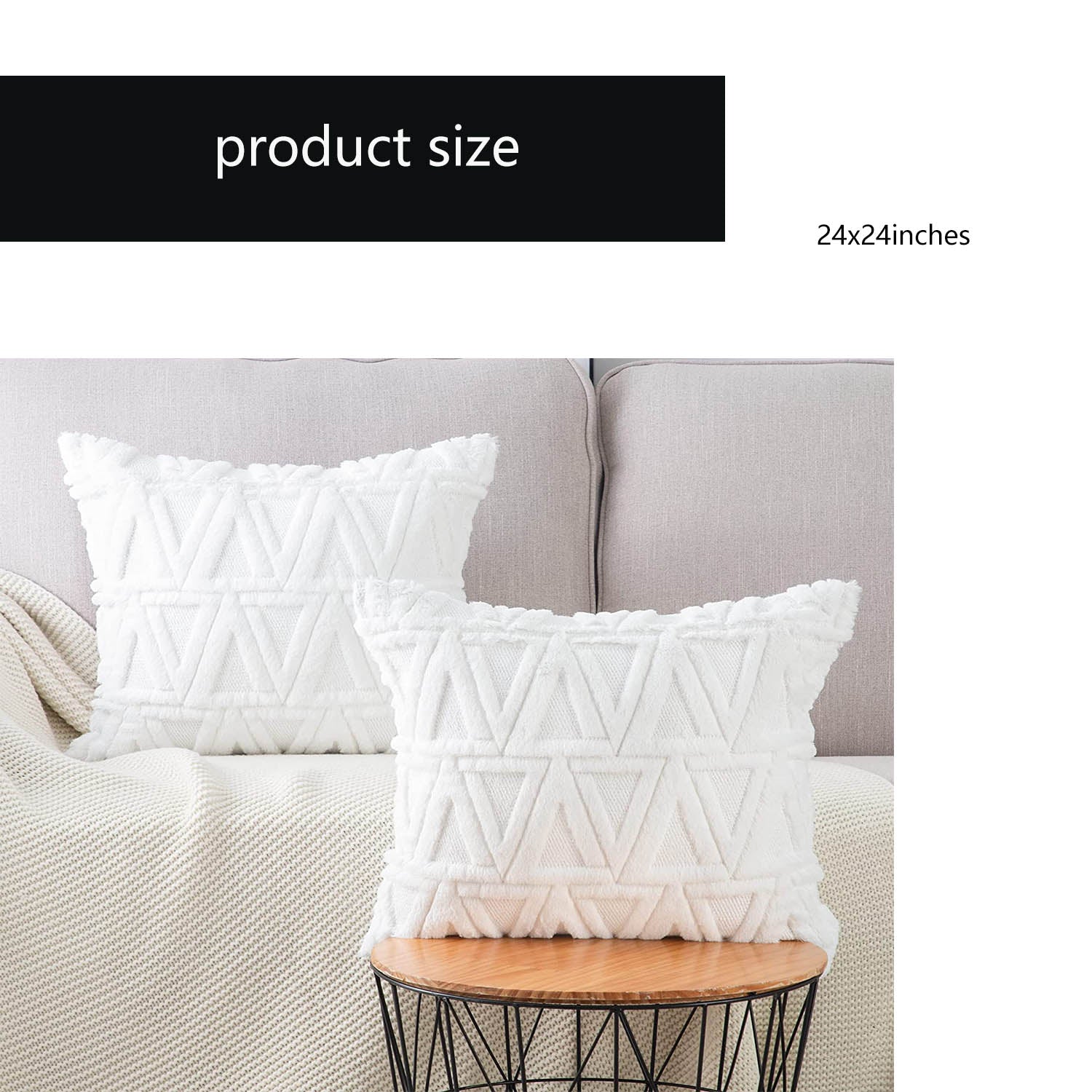 Set of 2 Soft Plush Velvet Decorative Throw Pillow Covers 24x24 inch Square Cushion Case Z516