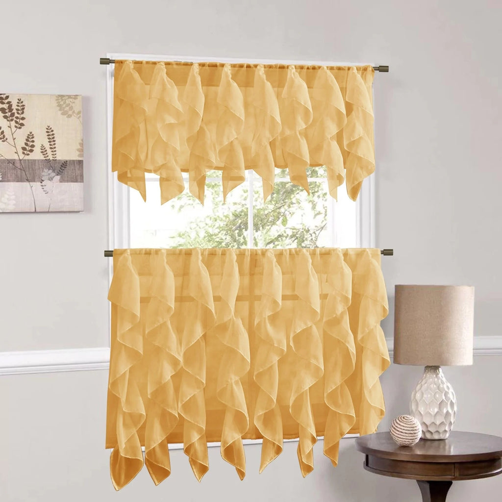 Camel Vertical Ruffled Waterfall Valance and Curtain Tiers 36" tier pair U202492