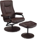 Brown PU Leather Swivel Recliner Chair with Footrest Ottoman Set U22472
