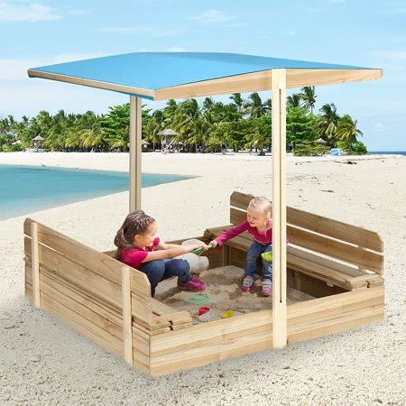 Wooden Outdoor Sandbox with Cover and Canopy V142110