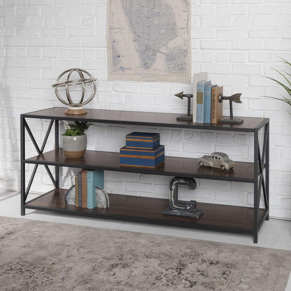 4 Tier Grey Metal Wood Bookcase L612027