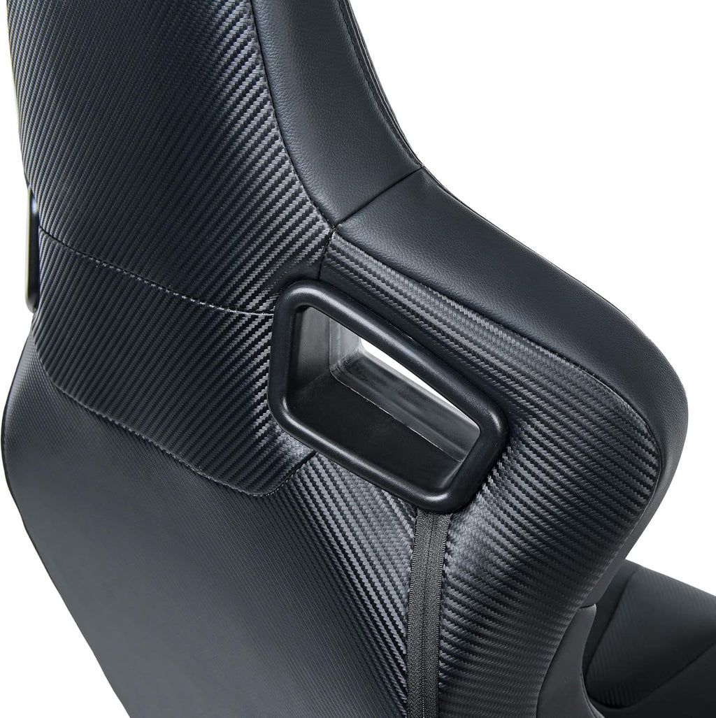 Pair of PVC Leather Racing Bucket Seats with Dual Sliders, Black O2544