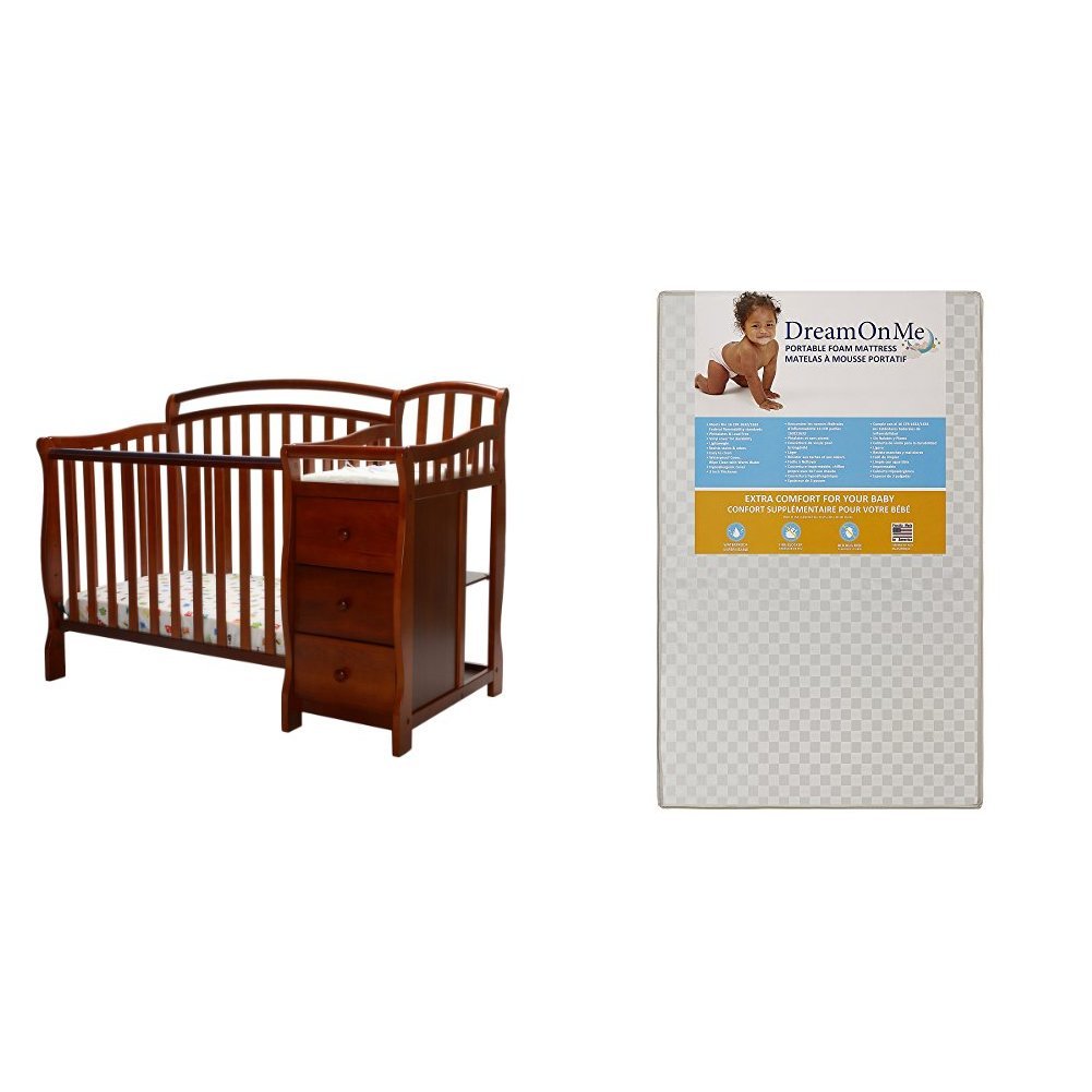 White 4 in 1 Mini Crib and Dressing Table Combo with 3 Portable Crib Mattress C12408