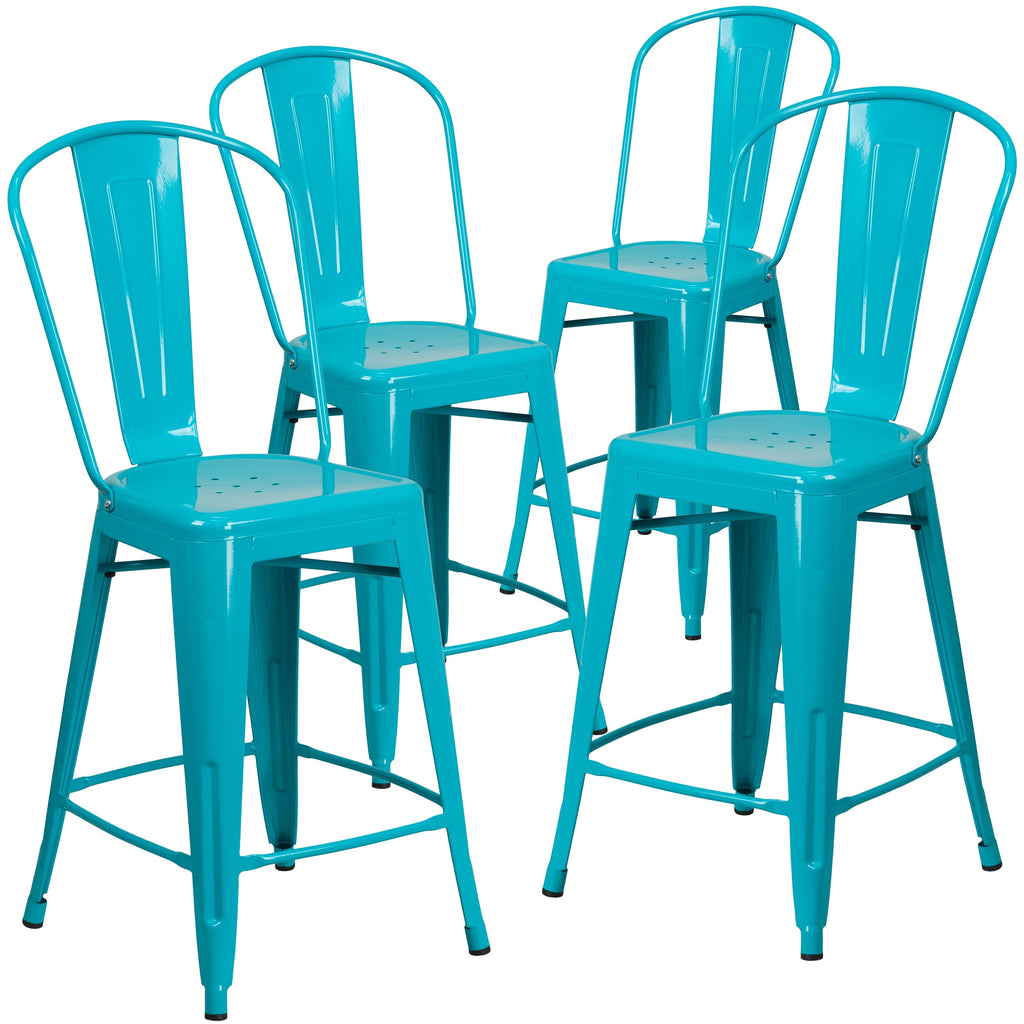 4 Pack 24" High Metal Counter Height Stool with Back Copper E537