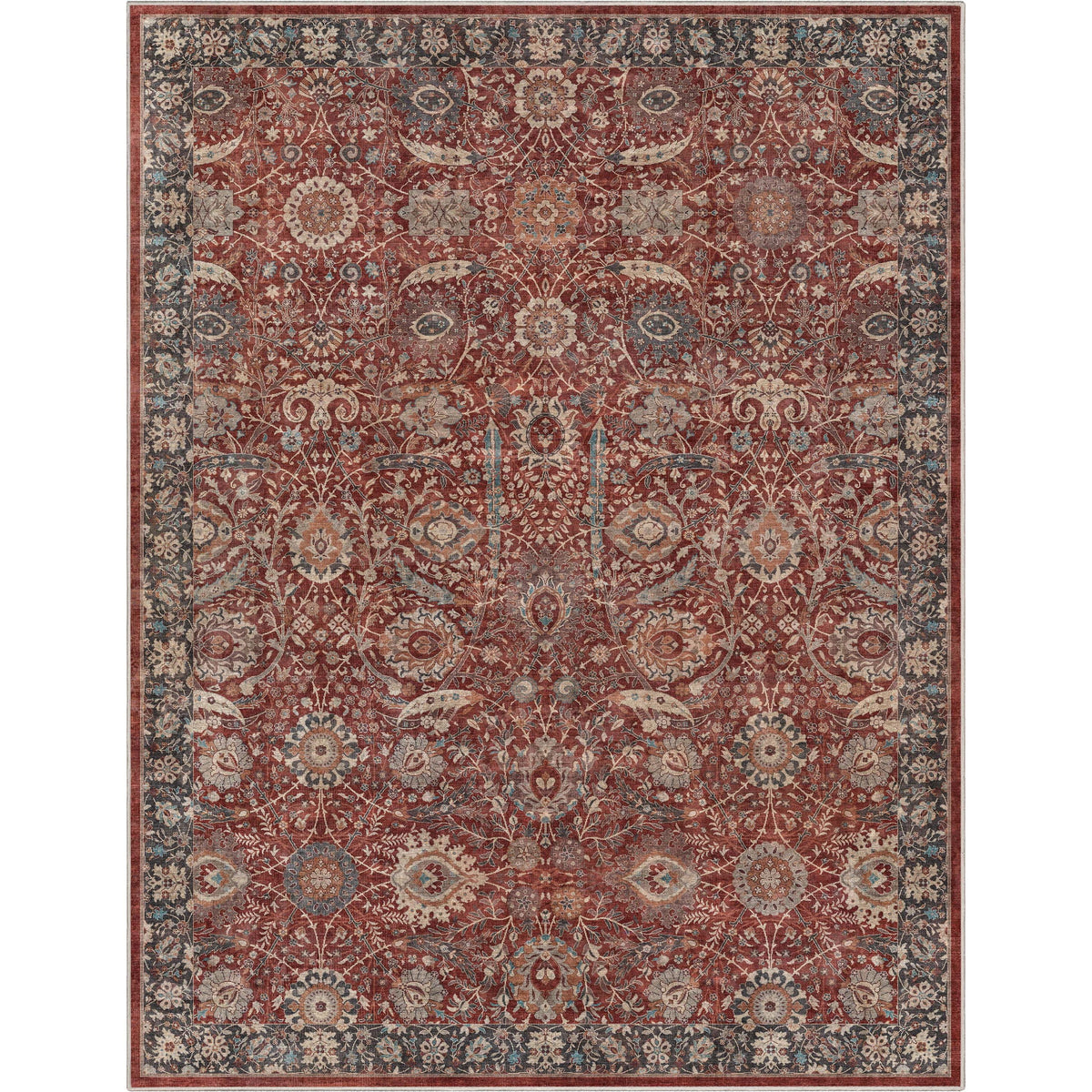 Persian Floral 9'10" x 13' Area Rug Red & Navy A94440
