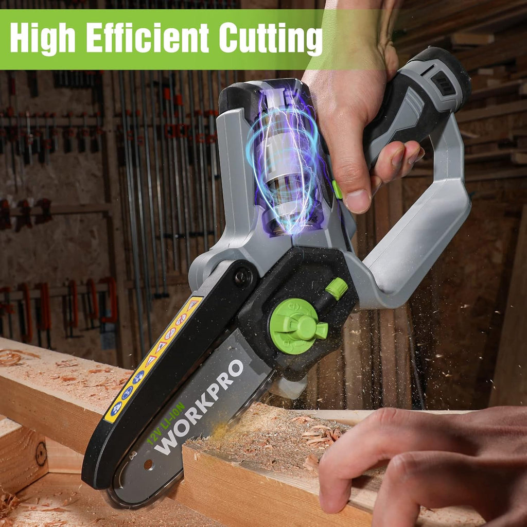 6" Cordless Mini Chainsaw with 2 Batteries and Replacement Guide Bar B615577