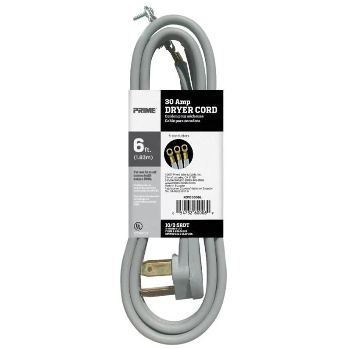 6 Feet 10/3 30 Amp Gray 3-Wire Dryer Cord K5586